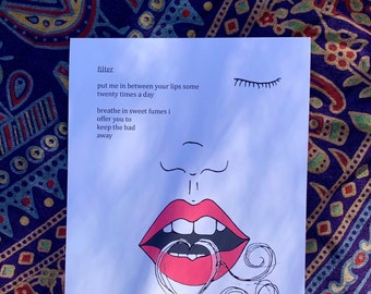 Impression murale de dessin au trait et poème de carte postale - poésie d'amour avec oeuvre d'art