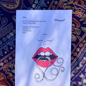 Impression murale de dessin au trait et poème de carte postale - poésie d'amour avec oeuvre d'art