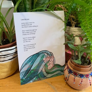 Impression d'art murale océan et poème de carte postale - poésie marine avec oeuvre d'art nature