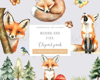 Clipart mignon renard des bois aquarelle, PNG, animaux de la forêt, animaux de la forêt, renard, usage Commercial