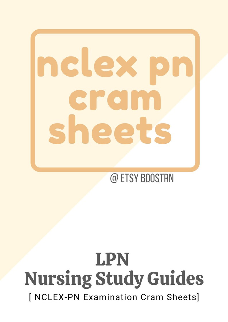 NCLEX PN LPN Exam Cram Sheets Nursing Review Etsy