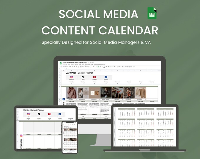 Monthly Content Calendar Template, Social Media Content Planner ...