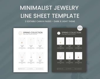 Handmade Jewelry Line Sheet Template Canva, Editable Wholesale Templates,  Minimalist Product Catalog, Price List Display, Inventory Sheets