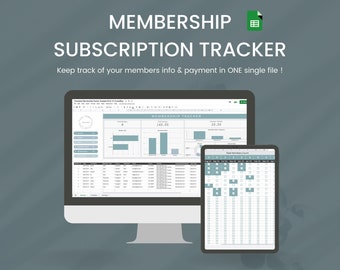 Base de données des membres + suivi des paiements mensuels pour salle de sport, fitness, centre de bien-être ou toute entreprise d'abonnement à des services, modèle de feuille Google