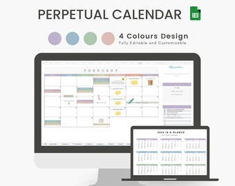 2023 Google Sheets Calendar Planner, Simple Aesthetic Yearly & Monthly Calendar Template,Digital Monthly Planner Perpetual,Editable Calendar