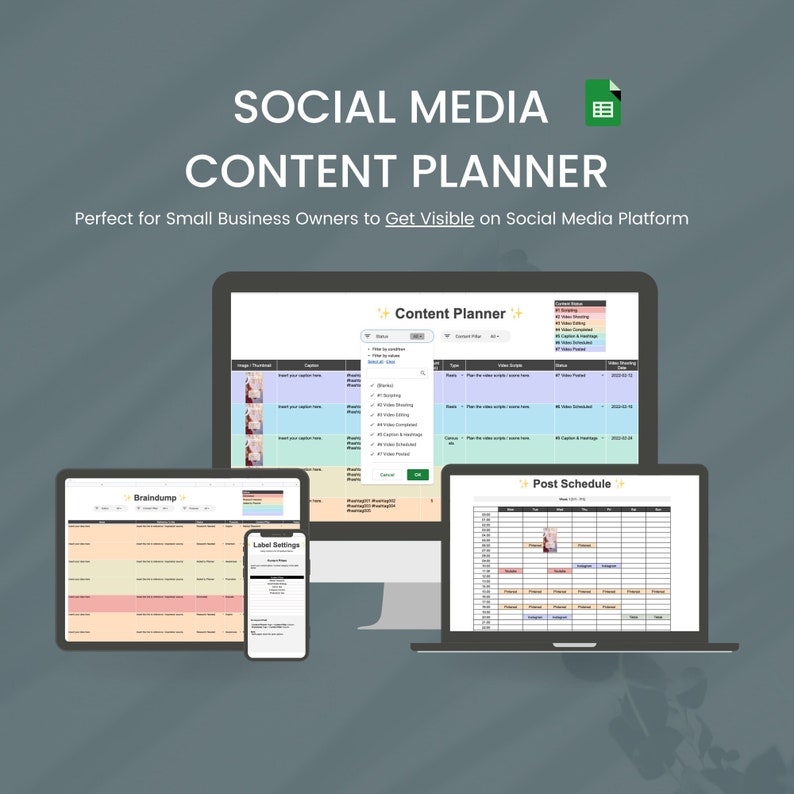 Social Media Content Planner Google Sheets, Digital Content Creator