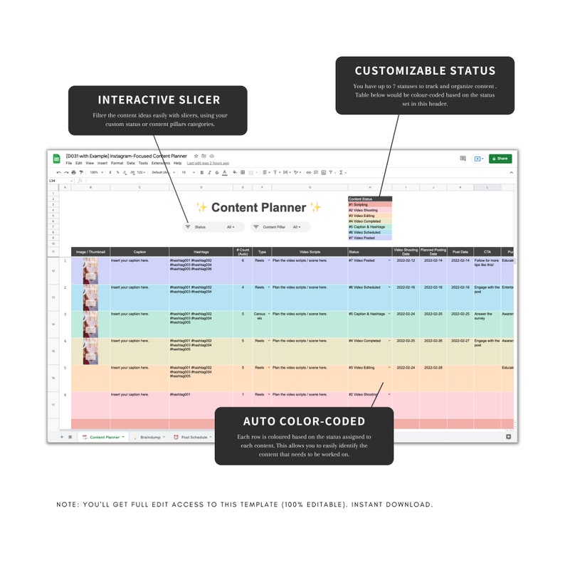 Social Media Content Planner Google Sheets, Digital Content Creator