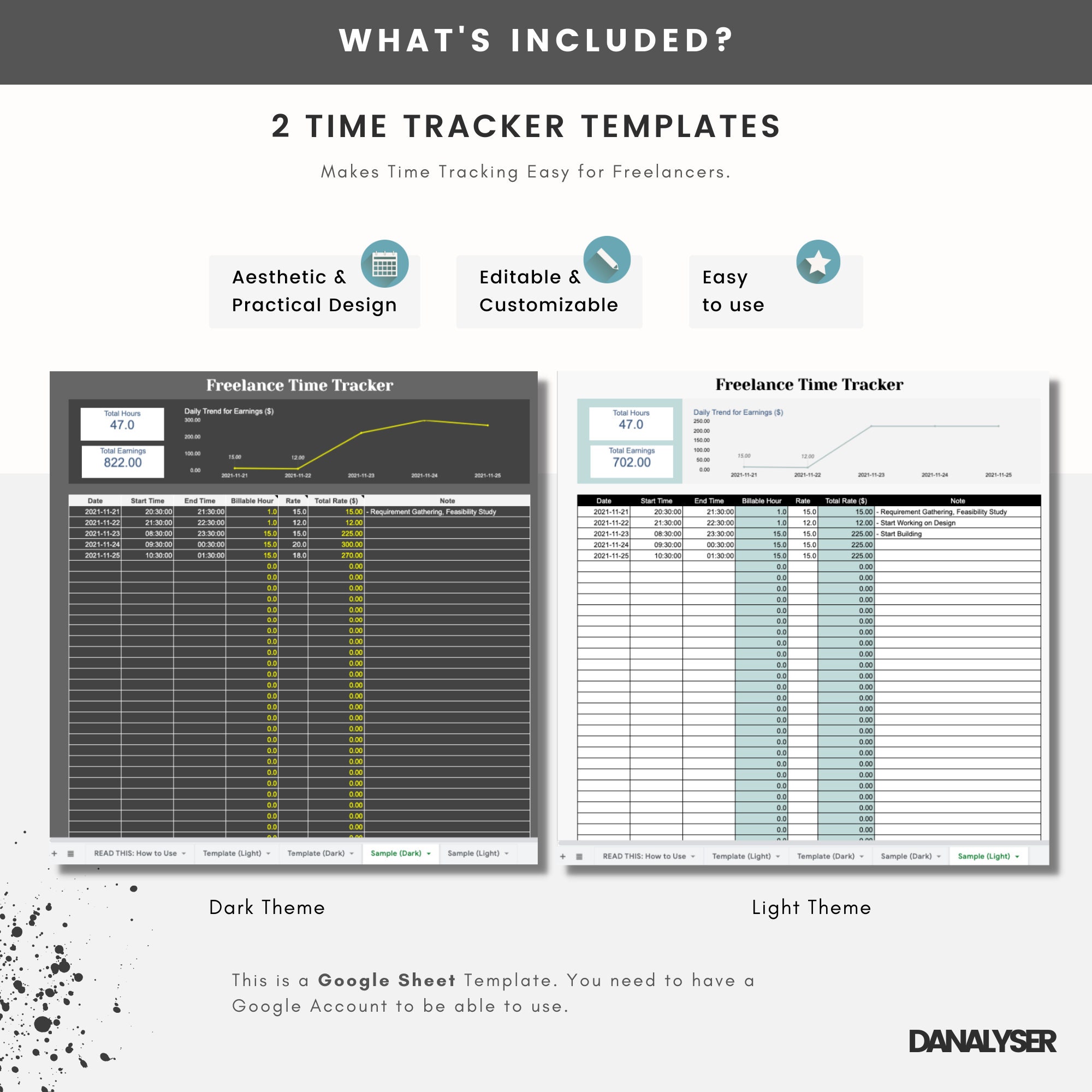 Spreadsheet Time Tracker for Freelancers Contractors Small - Etsy