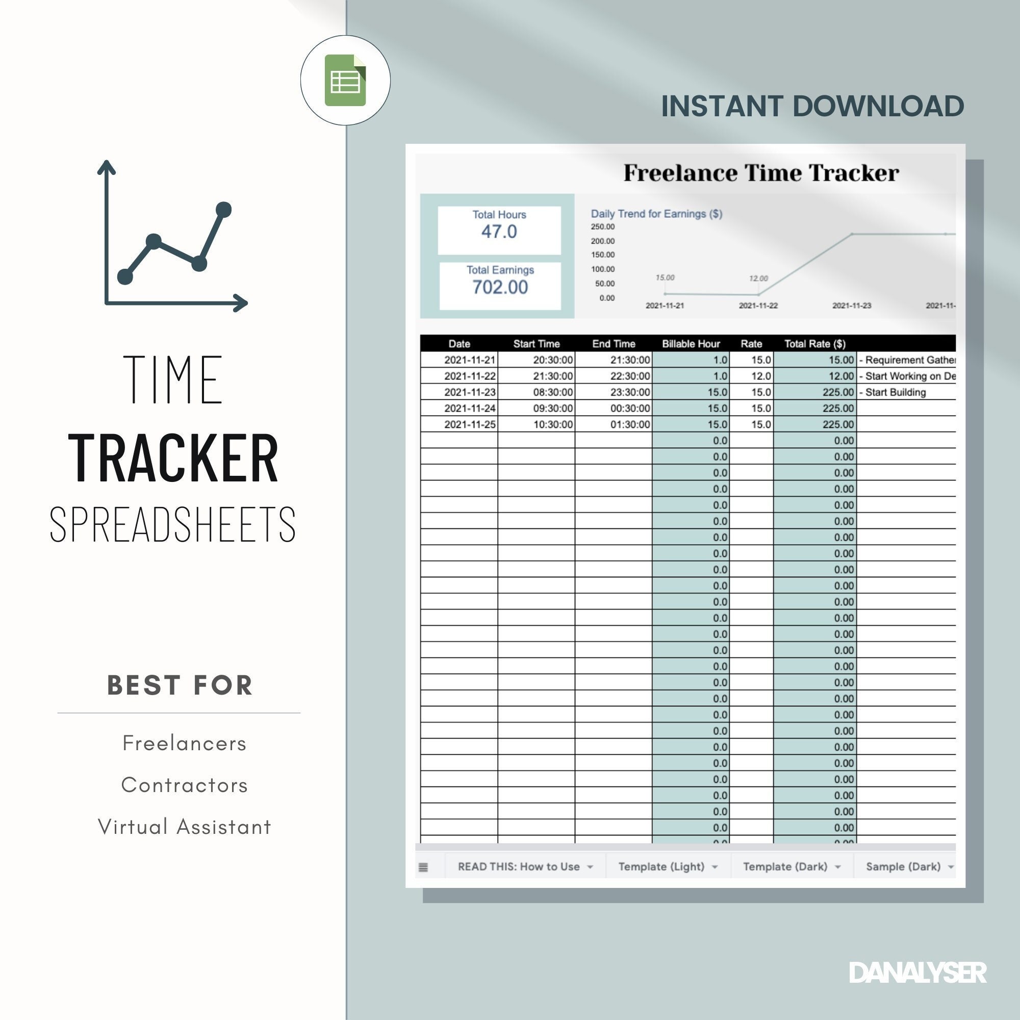 Spreadsheet Time Tracker for Freelancers Contractors Small - Etsy