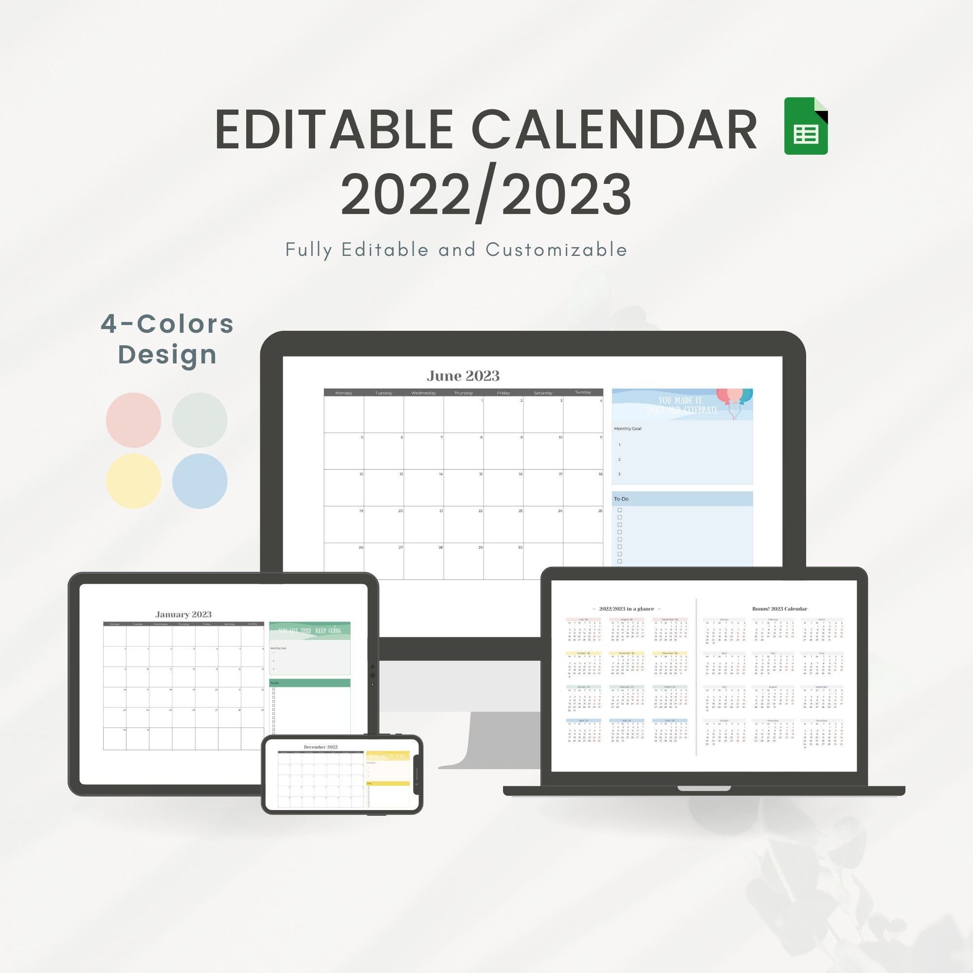 Google Sheets Calendar 2022/2023 Template Editable Monthly - Etsy