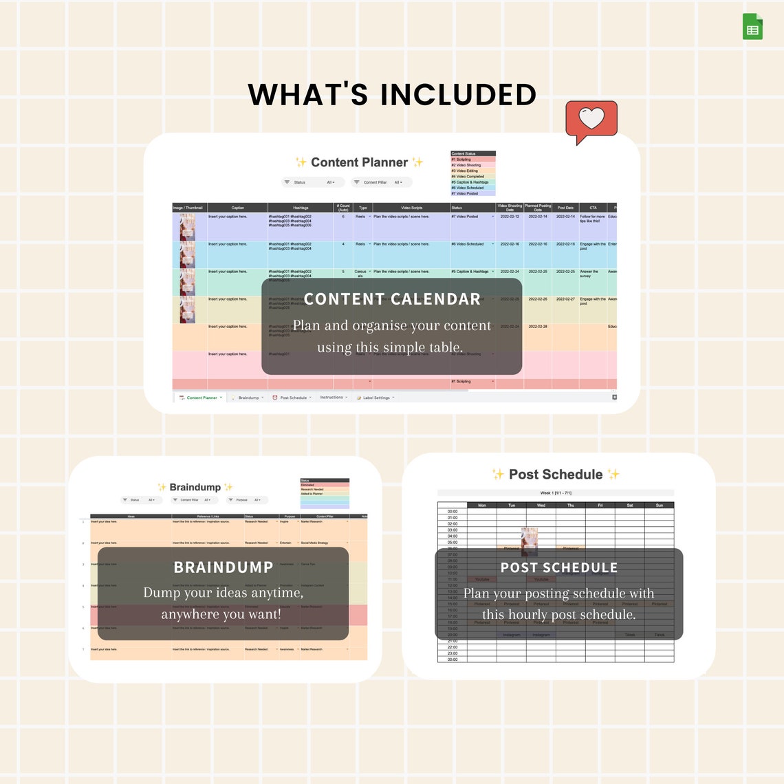 Social Media Content Planner Google Sheets Digital Content - Etsy