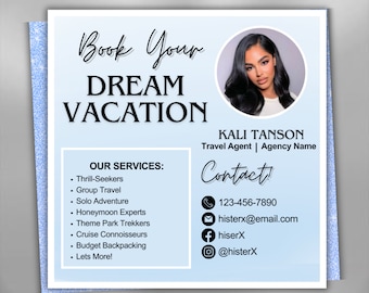 Travel Agent Flyer Template, Travel Agent Content, Girls Trip Flyer, Travel Flyer, Social Media Flyer, Canva Template Instant Download