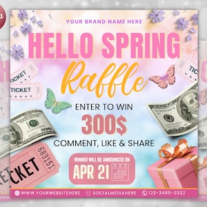 Spring Raffle Flyer, DIY Flyer Template Design, Spring Giveaway Flyer, Ticket Flyer, Spring Hair Specials Flyer, Premade Business Flyer