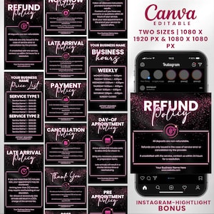 35+ Booking Policy Templates, Editable Booking Policies For Instagram Story, Canva Booking Policy For Lash, Nail, Hair, Cancellation Policy
