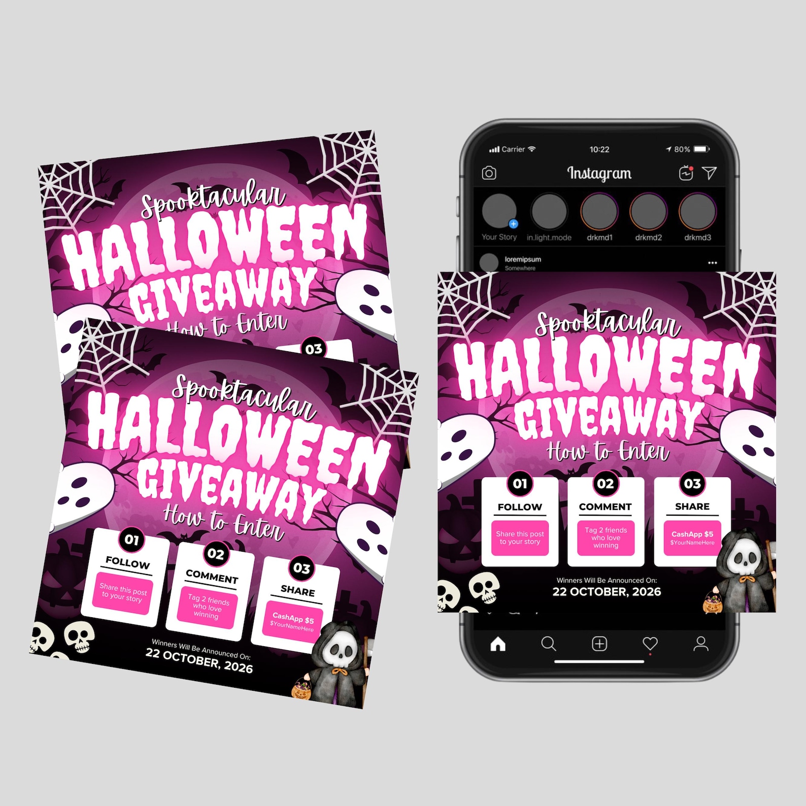 Spooky Raffle Editable Halloween Giveaway Flyer, October Giveaway Raffle Canva Flyer ...