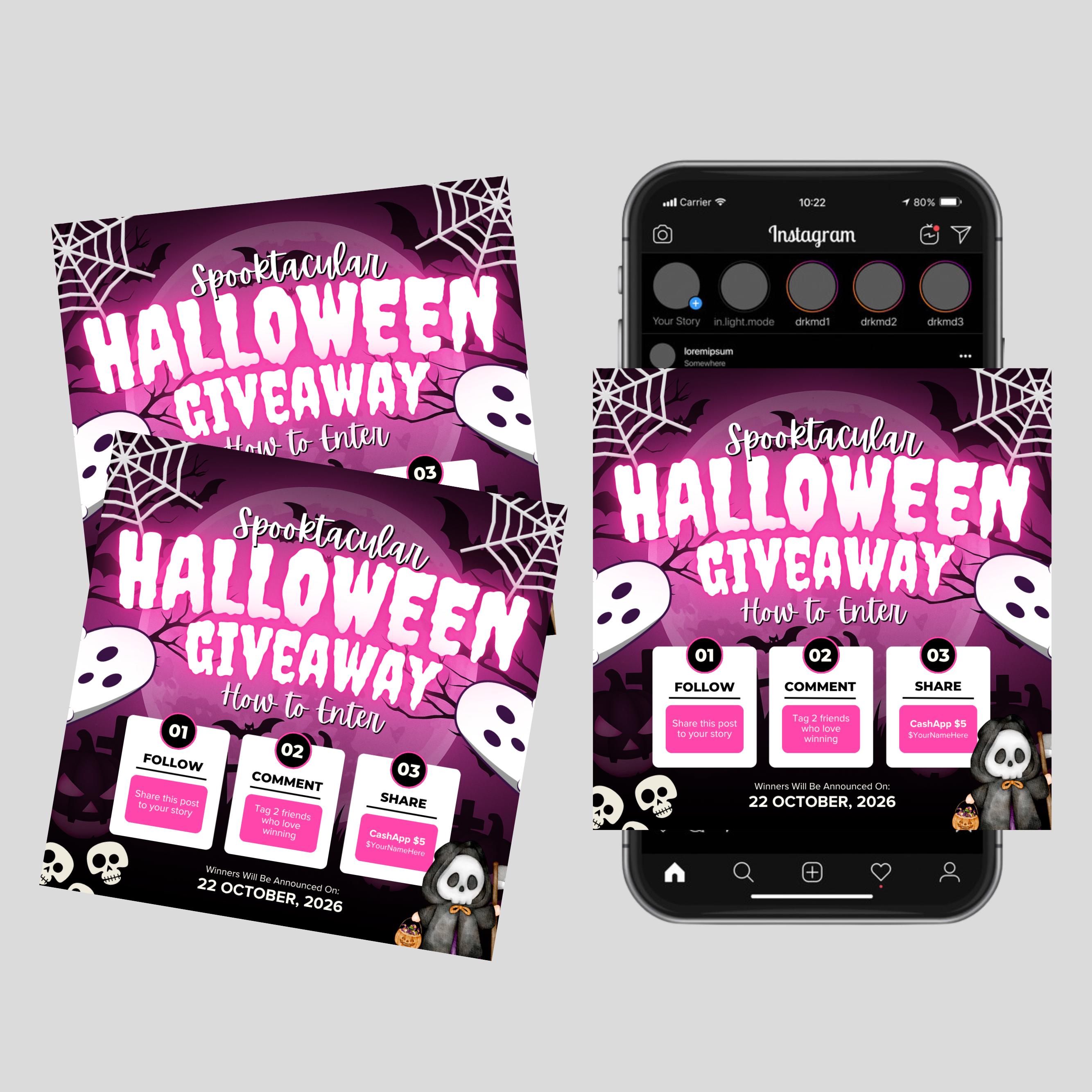 Scary Raffle Editable Halloween Giveaway Flyer, October Giveaway Raffle Canva Flyer ...