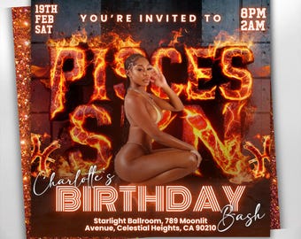 Pisces Birthday Flyer, Pisces Flyer, Birthday flyer, Pisces Bash Flyer, Bday Flyer, Birthday Event, Invitation Flyer, Canva Template
