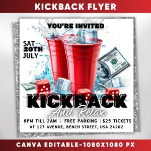 Kickback Party Flyer, bearbeitbarer Kickback Club Flyer, Club DJ Party einladen, Event Flyer, Social Media Flyer, Canva Vorlage, Sofort Download