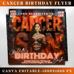 Cancer Season Party Flyer, Birthday Szn Flyer, Cancer Invitation Flyer, Cancer Birthday Event, Social Media Flyer, Premade Flyer Template