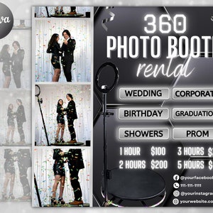 360 Photo Booth Flyer, Photo booth Instagram, Photo Booth social media posts, Event Photography Party, Canva Template