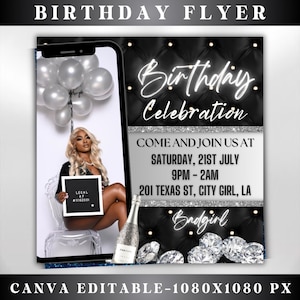 Happy Birthday Flyer, Editable Birthday Flyer, Birthday Girl Invitation, Birthday Invite Template, Birthday Party, Birthday Dinner