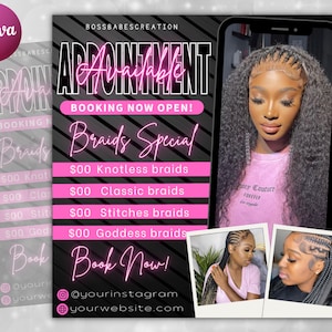 Appointment  Available Flyer, Braid Special Flyer, Booking Flyer, Braids Flyer, August Bookings Flyer, Hair, Nails, Makeup, Lash, Braid, Wig