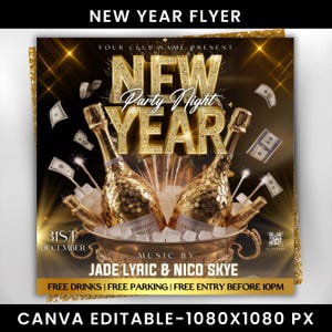 New Year Party Flyer 2025, Canva Template Flyer, Happy New Year, Countdown Night Event Flyer, DIY Event Flyer, Dj Party Flyer Template