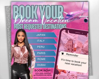 Travel Agent Flyer, DIY E-Flyer Template, Travel Flyer, Vacation Flyer, Travel Agency, Social Media Flyer, Canva Editable, Instant Download