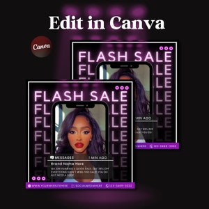 DIY Editable Flash Sale Flyer - Hair Makeup Business Fashion Boutique Flyer - Premade Social Media Sale Flyer Template