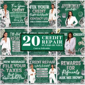 Credit Repair Bundle, Credit Repair Instagram Templates, Credit Repair Flyers, Credit repair posts, Credit Template, Canva Editable Template