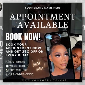Appointments Available Booking Flyer, DIY Appointments Available Template, Premade Flyer Template, Hair, Lashes, Make up, Nails, Stylist