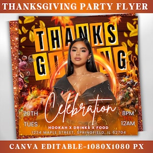 Flyer para festa de Ação de Graças, convite para clube de Ação de Graças, convite para jantar de Ação de Graças com amigos, flyer de comemoração, flyer para mídia social, editável pelo Canva