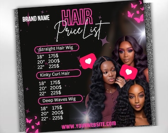 Hair Price List Template, DIY Hair Price list Flyer, Hairstylist Flyer, Hair Flyer Template, Hair Sale Flyer, Canva Editable Template