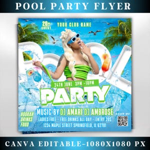 Pool Party Flyer, Summer Party Flyer, Summer Beach Party Flyer, Dj Party Invitation, Summer Break Flyer, Summer Event Flyer, Canva Editable