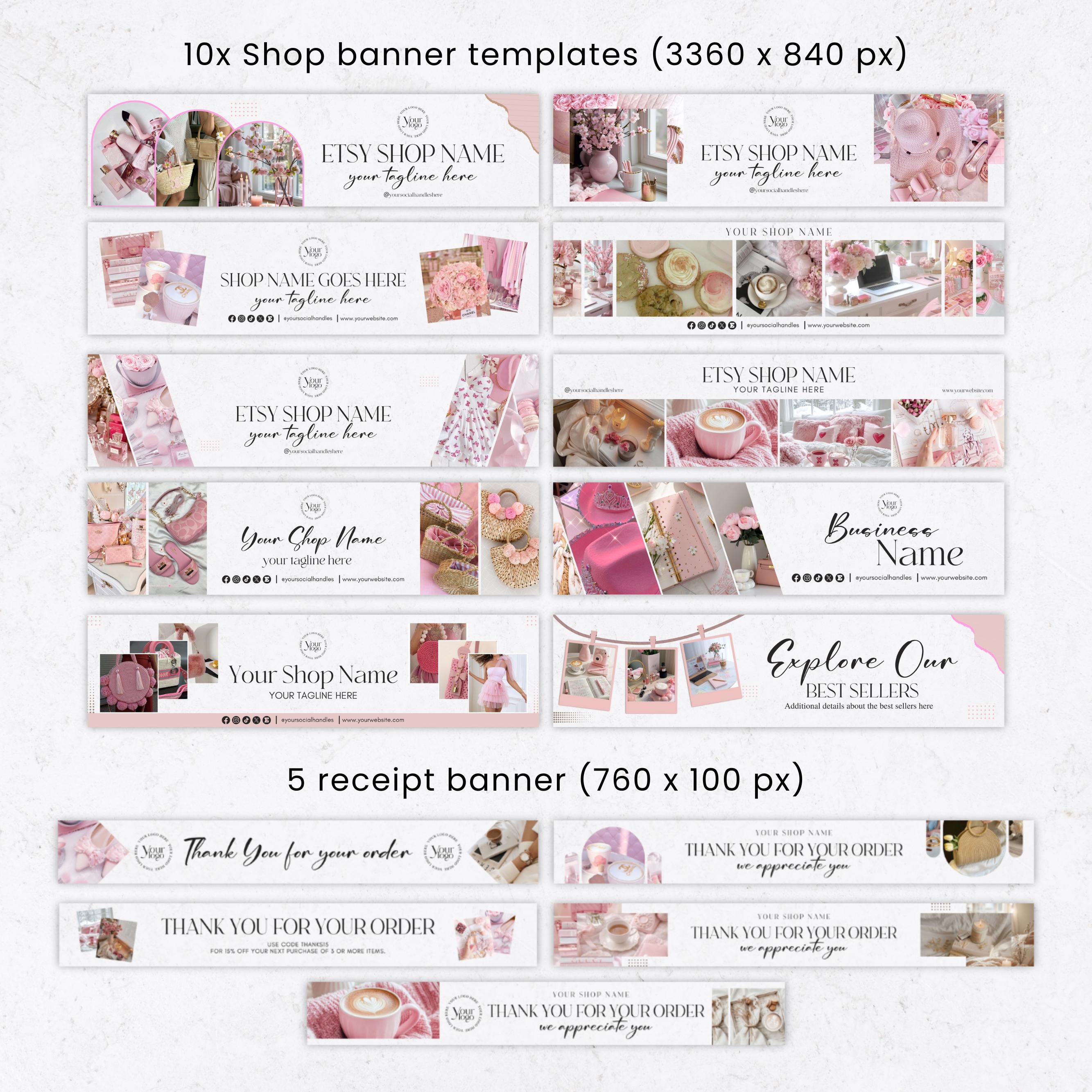 Minimalist Pink Etsy Shop Banner Kit, Editable Etsy Shop Branding Kit ...