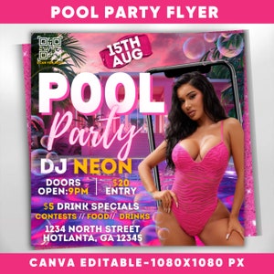 Pool Party Flyer, Summer Party Flyer, Summer Beach Party Flyer, Dj Party Invitation, Summer Break Flyer, Summer Event Flyer, Canva Editable
