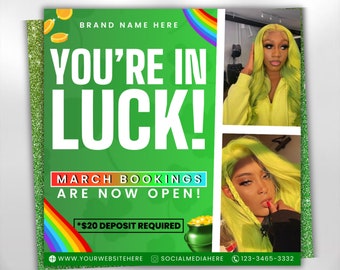 March Booking Flyer, St.Patricks Day March Flyer, March Books, Book Now Flyer, March Madness Flyer, Lashes, Nails, Hair Braid Specials