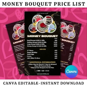 Money Bouquet Price List, DIY Flyer Template Design, Business Price List, Editable Price List Canva Template, Instant/Digital Download