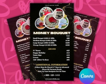 Money Bouquet Price List, DIY Flyer Template Design, Business Price List, Editable Price List Canva Template, Instant/Digital Download