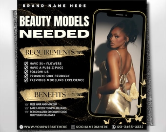 Beauty Models Wanted Flyer, Models Needed Flyer, Wanted Brand Influencer, Brand Ambassador Flyer, DIY Canva Template, Hair Lash Braid Makeup