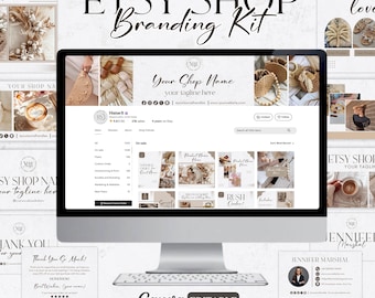 Minimalist Etsy Shop Banner Kit, Editable Etsy Shop Branding Kit For New sellers, Boho Etsy Shop banners Icons Listing Canva Templates