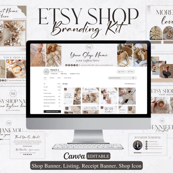 Minimalist Etsy Shop Banner Kit, Editable Etsy Shop Branding Kit For New sellers, Boho Etsy Shop banners Icons Listing Canva Templates