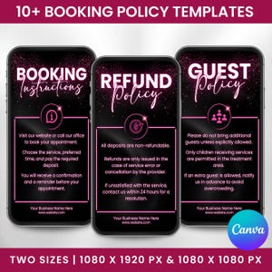 Lash Tech booking Policy Instagram Template Terms And ConditionsTemplate, Payment refund  Cancellation Policy, Booking Policy Canva Template