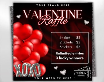 Raffle Flyer For Valentines Day, DIY Flyer Template Design, February Giveaway Flyer, Valentine's Raffle Ticket Flyer, Canva Editable Flyer