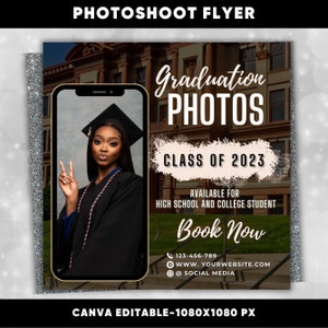 Editable Photoshoot Graduation Season Flyer, Photoshoot Template, Photographer Flyer, Graduation Season, Canva Digital Flyer Template image 1