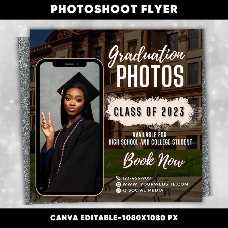 Editable Photoshoot Graduation Season Flyer, Photoshoot Template, Photographer Flyer, Graduation Season, Canva Digital Flyer Template image 1