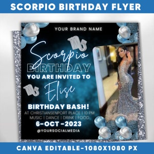 Scorpio Birthday Flyer, Scorpio Birthday Invitation, Birthday Flyer, Scorpio Bash Flyer, Scorpio Season, Birthday Flyer Template For Woman