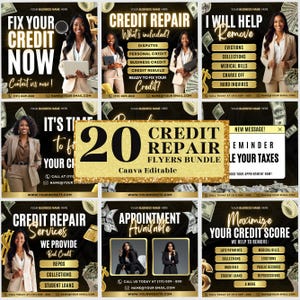 Credit Repair Bundle, Credit Repair Instagram Templates, Credit Repair Flyers, Credit repair posts, Credit Template, Canva Editable Template