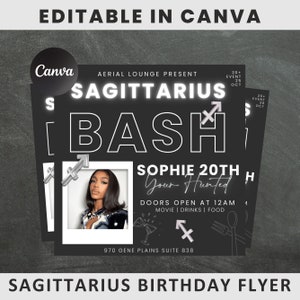 Sagittarius Birthday Flyer, Birthday Template, Birthday Girl, Party Flyer, Celebration Flyer, Birthday Event, Birthday Invite, Sagittarius