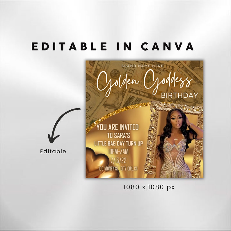 Birthday Flyer Template| DIY Golden Goddess Bday Social Media Instagram Invitation RSVP Boutique Hair Lash Nails Beauty Editable Canva Flyer image 3